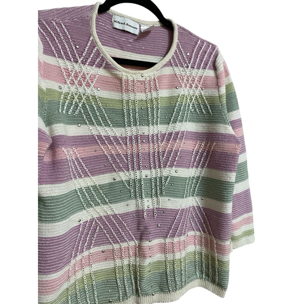 Alfred Dunner Striped Top Size L Pastel Colors Embellished - Picture 2 of 5